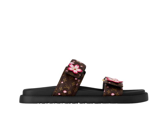 Louis Vuitton Louis Vuitton X Takashi Murakami Sunset Flat Comfort Mule In Monogram Coated Canvas With Gold-Toned Hardware Sakura Brown - view 1