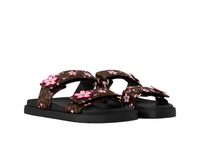 Louis Vuitton Louis Vuitton X Takashi Murakami Sunset Flat Comfort Mule In Monogram Coated Canvas With Gold-Toned Hardware Sakura Brown - view 2