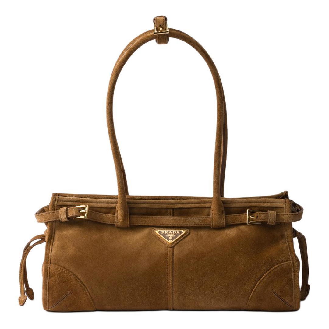 Prada Prada Suede One Shoulder Handbag Medium Size Women's Cinnamon