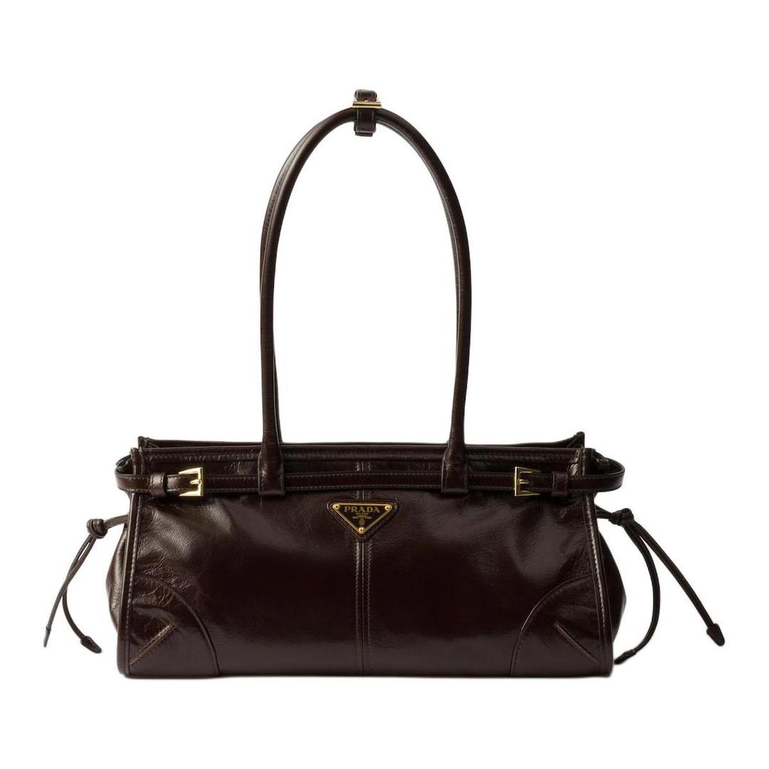 Prada Prada Leather One Shoulder Handbags Medium Size Women's Dark Brown