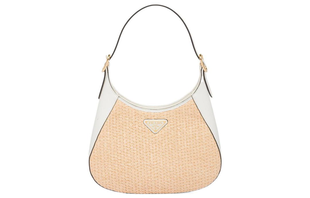Prada Prada Straw Woven Fabric With Leather Handbag, Shoulder Bag Women's