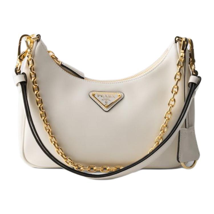Prada Prada Re-Edition Leather Crossbody Bag Shoulder Bag Women's White