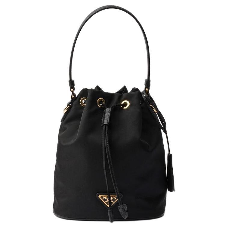 Prada Prada Re Edition Fabric With Leather Bucket Bags One Shoulder Handbags Mini Women's Black