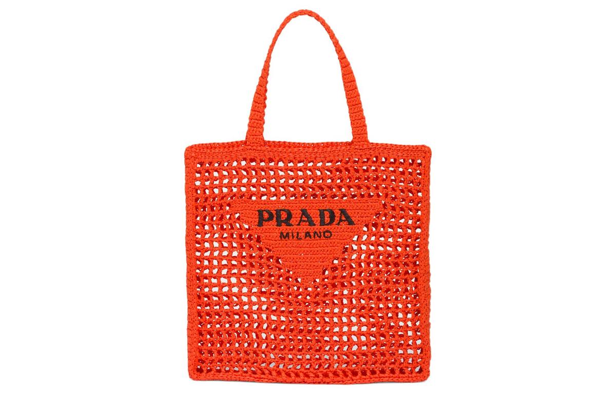 Prada Prada Straw And Wicker Tote Bag Shopping Bag Shoulder Bag Handbag Women's Orange