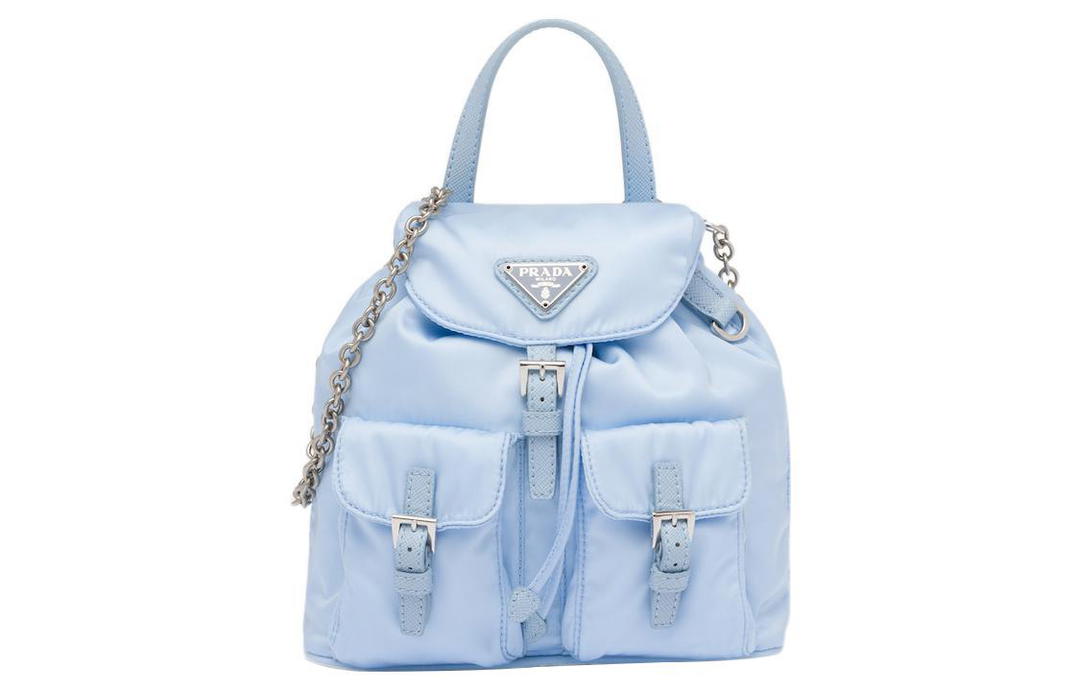 Prada Prada Re Nylon Fabric With Leather Backpack Mini Women's Sky Blue