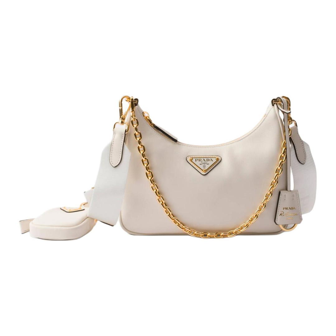 Prada Prada Leather Crescent Bag Portable Crossbody Bag Shoulder Bag Mini Women's White