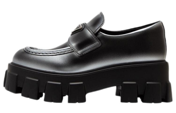 Prada Prada Monolith Brushed Leather Loafers 'White Spray Black' Women's
