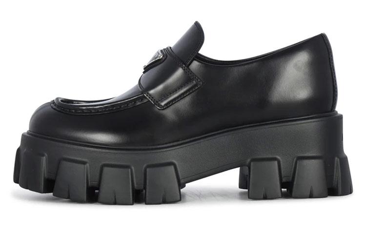 Prada Prada Brushed Leather Monolith Loafers 'Black' Women's