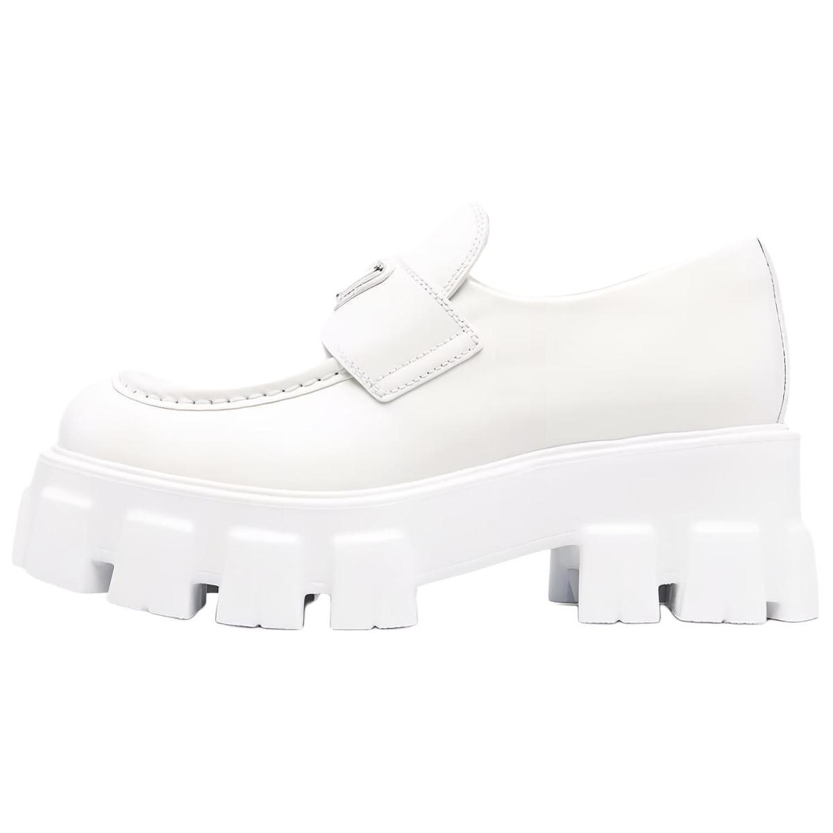 Prada Prada Brushed Leather Monolith Loafers 'White' Women's