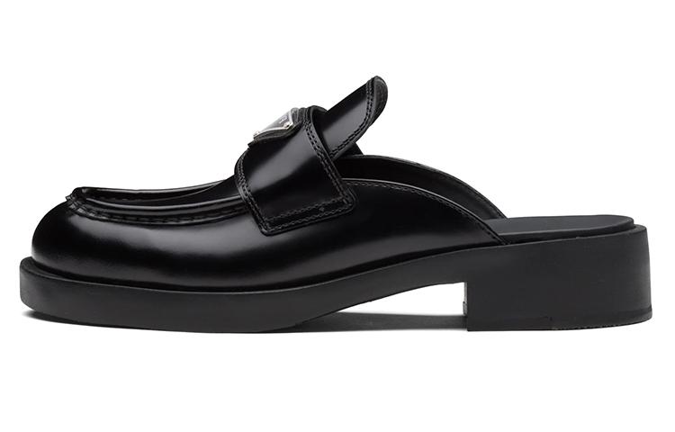 Prada Prada Chocolate Brushed Leather Mules 'Black' Women's