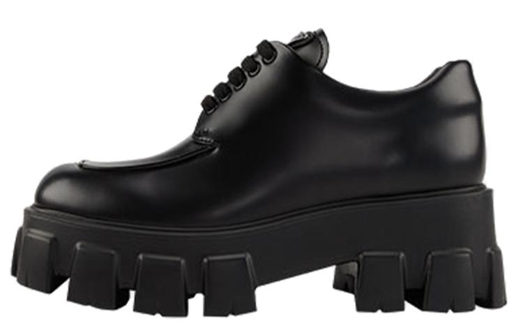 Prada Prada Monolith Brushed Leather Lace up Shoes 'Black' Women's