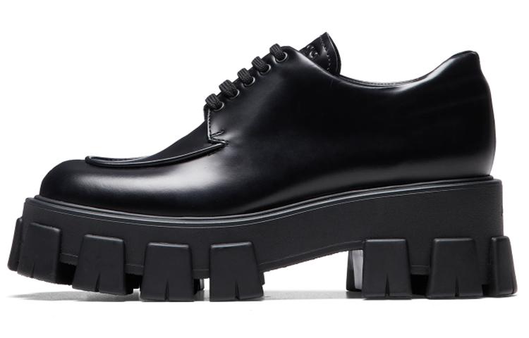 Prada Prada Monolith Brushed Calf Derby Shoes 'Black' Women's