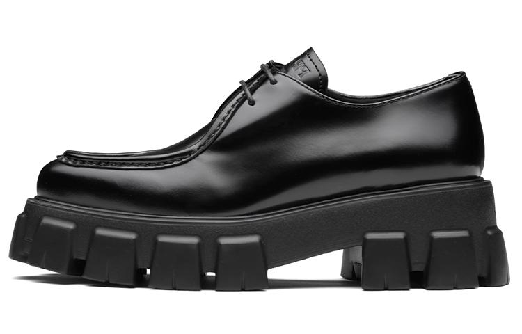 Prada Prada Monolith 55mm Pointy Lace Up Loafer Black Brushed Leather Women's
