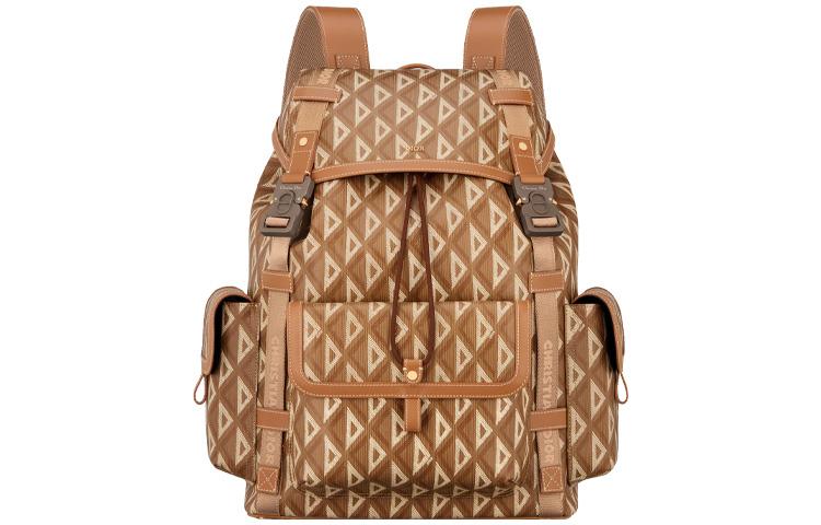 Dior Dior CD Diamond Nylon Jacquard Cow Leather Backpack Large Size Men's Coffee