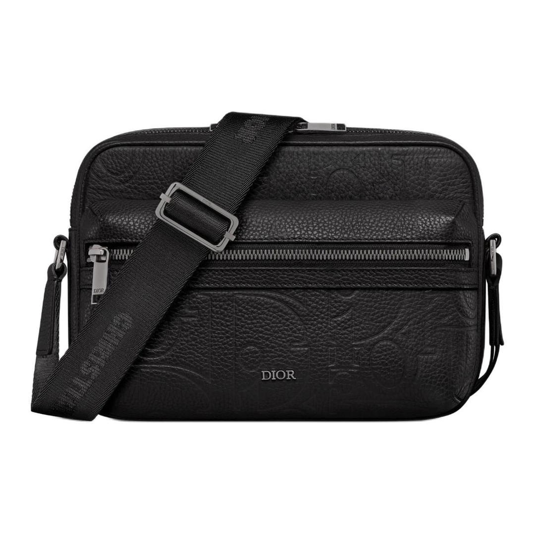 Dior Dior Leather Patchwork Grained Calfskin Messenger Bag Shoulder Bag Crossbody Bag Men's Black