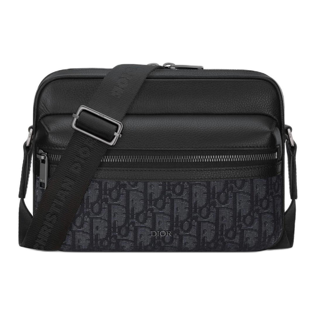 Dior Dior Oblique Jacquard Canvas With Grainy Surface Calfskin Messenger Bag Shoulder Bag Crossbody Bag Men's Black