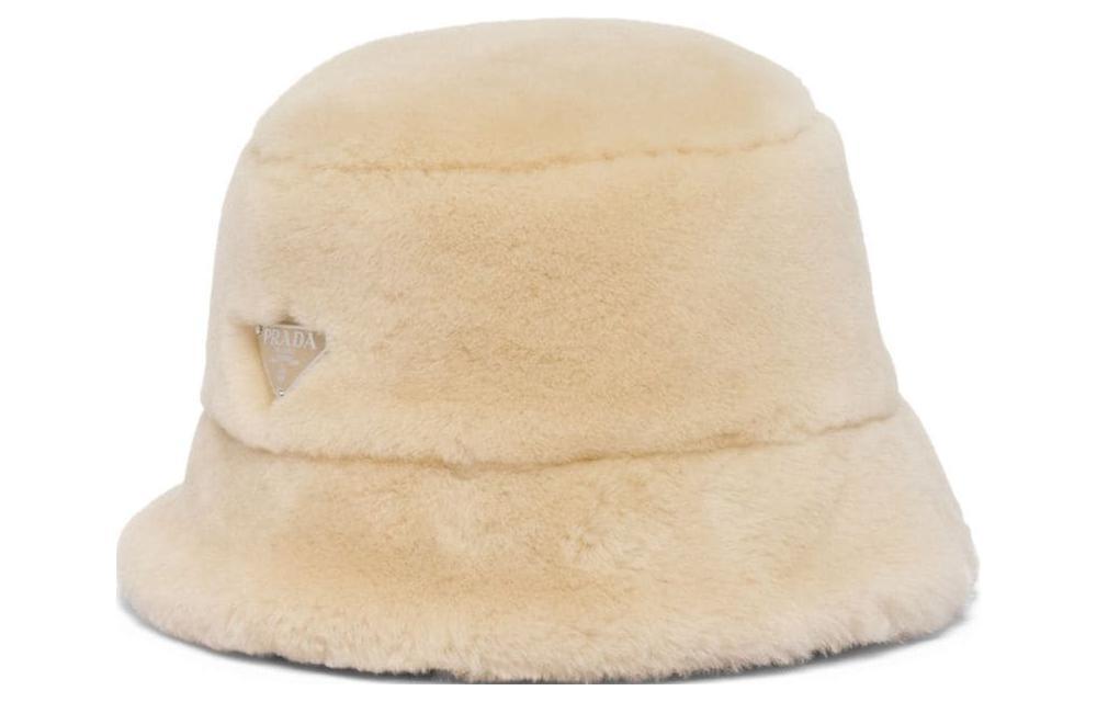 Prada Prada Silk Sheepskin Leather And Fur Bucket Hats Women's White