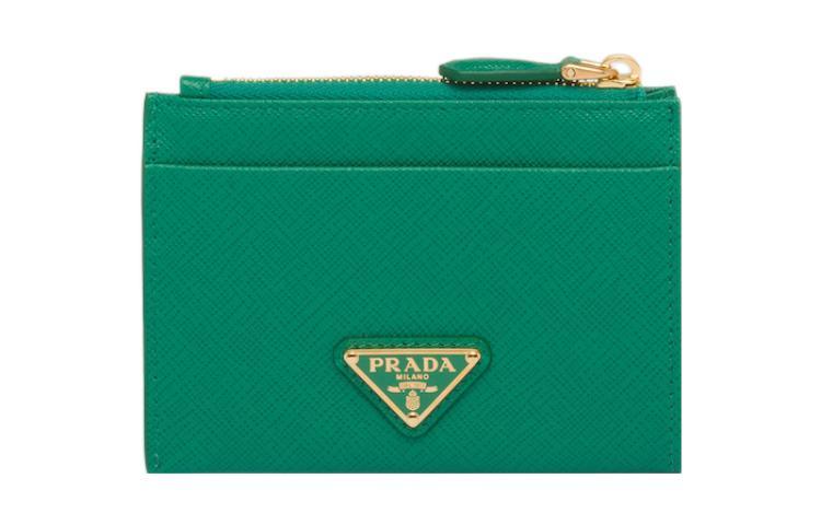 Prada Prada Saffiano Leather Card Clip Card Holder Women's Green