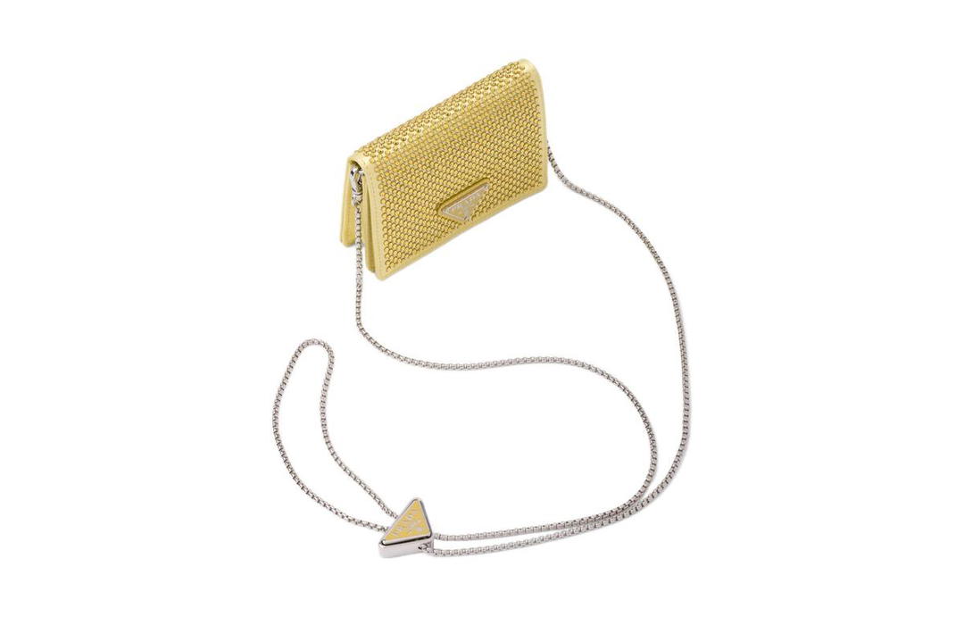 Prada Prada Fabric With Leather Card Holder Women's Gold