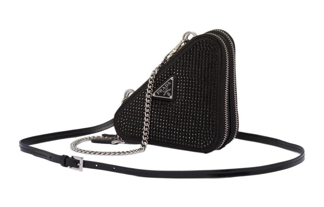 Prada Prada Satin Leather Single Shoulder Crossbody Clutch Mini Women's Black