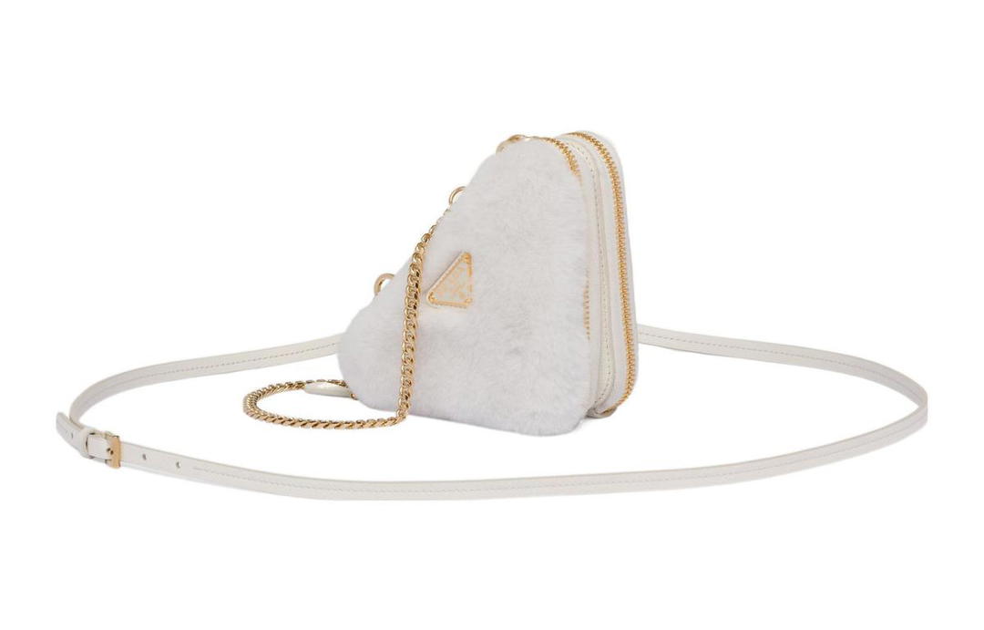 Prada Prada Shearling Bonded Leather One Shoulder Crossbody Clutches Mini Women's White