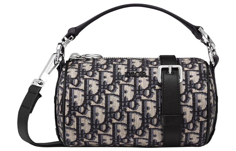 Dior Dior Embroidery Cylinder Bag Handbag Crossbody Bag Shoulder Bag Men's Black And Beige