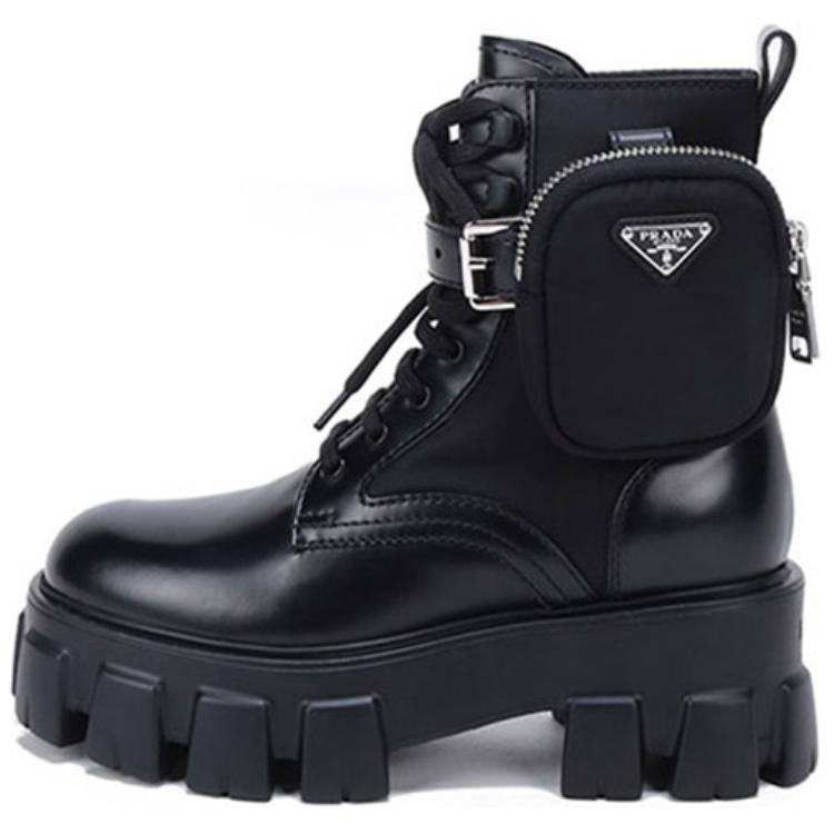 Prada Prada Women's Monolith Brushed Rois Leather And Nylon Boot 'Black'