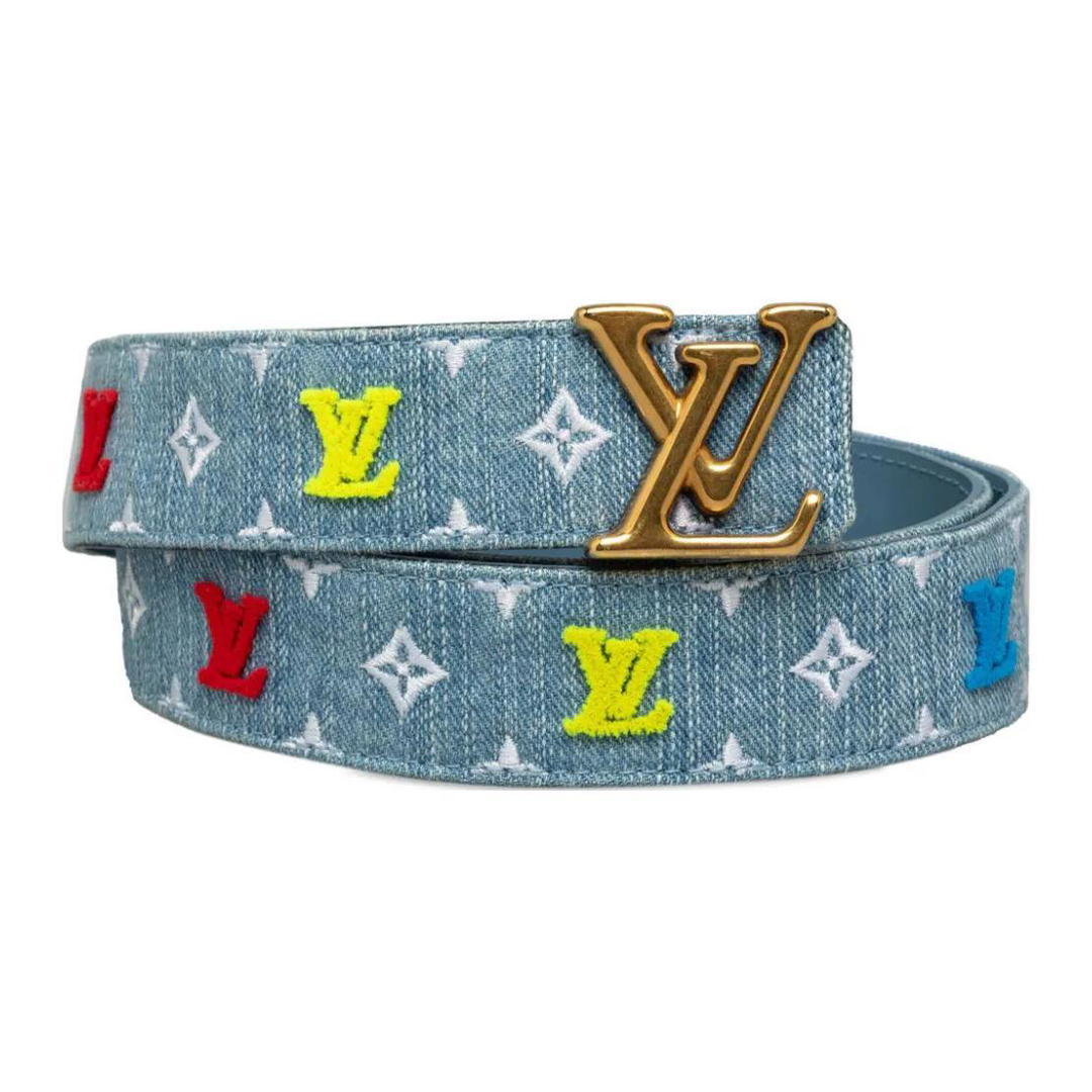 Louis Vuitton Louis Vuitton New Wave Letter Detail Leather Belts Women's Blue Width 3.4CM