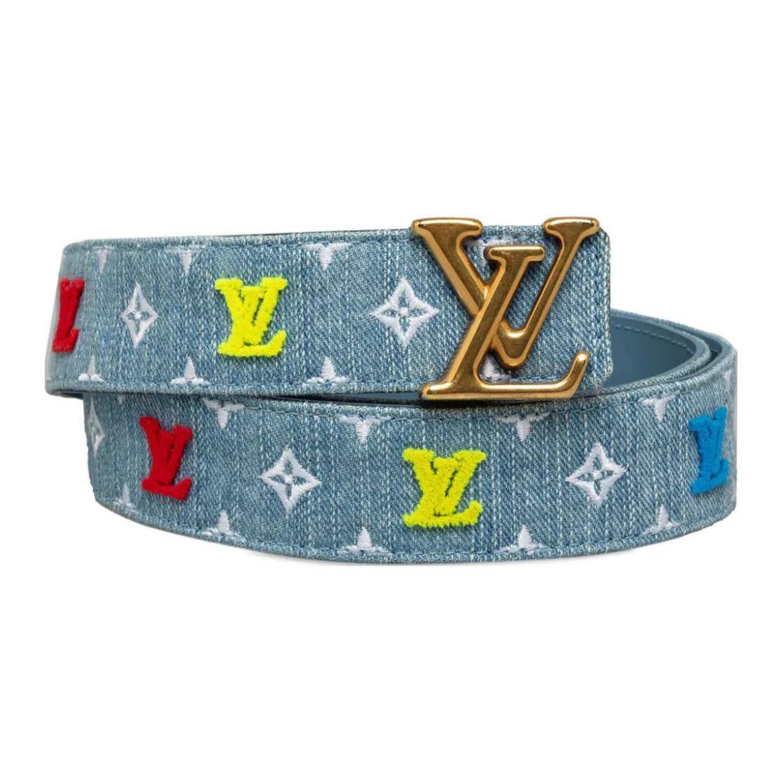 Louis Vuitton Louis Vuitton New Wave Letter Detail Leather Belts Women's Blue Width 3.4CM