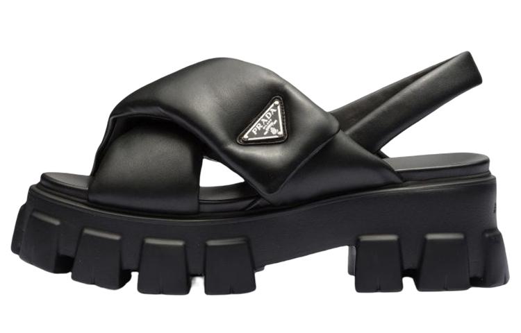 Prada Prada Monolith Padded 55mm Sandals Black Nappa Leather Women's