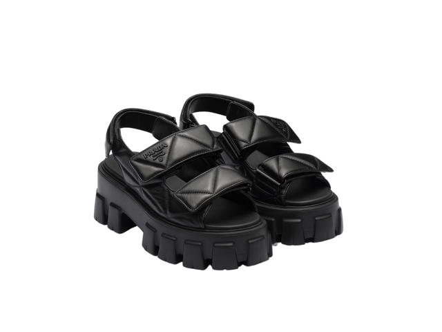 Prada Prada Monolith Nappa Leather Sandals In Black Lambskin - view 2