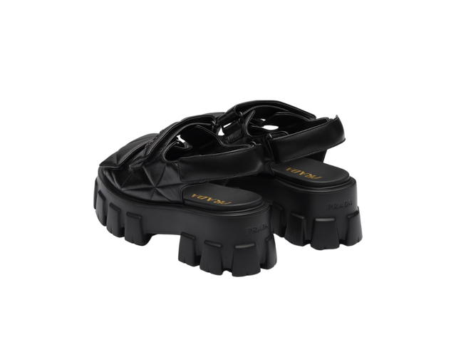Prada Prada Monolith Nappa Leather Sandals In Black Lambskin - view 3
