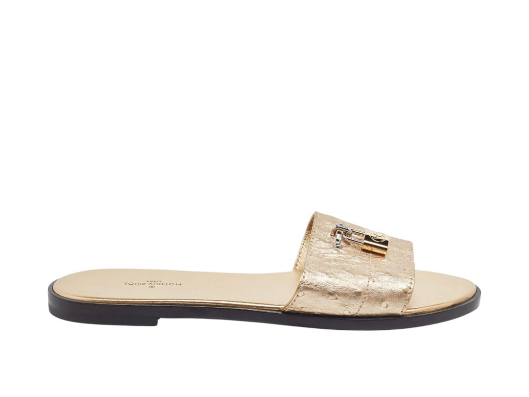 Louis Vuitton Louis Vuitton Lock It Flat Sandals Gold