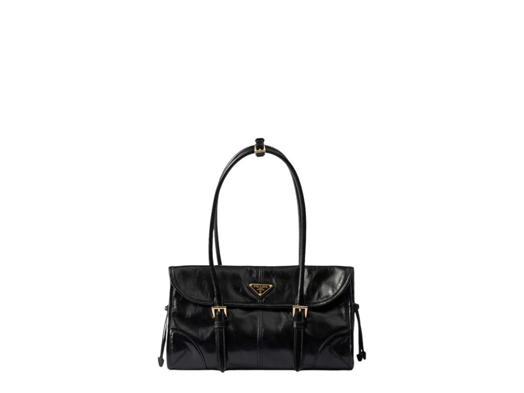 Prada Prada Medium Shoulder Bag In Black Leather With Gold Hardware