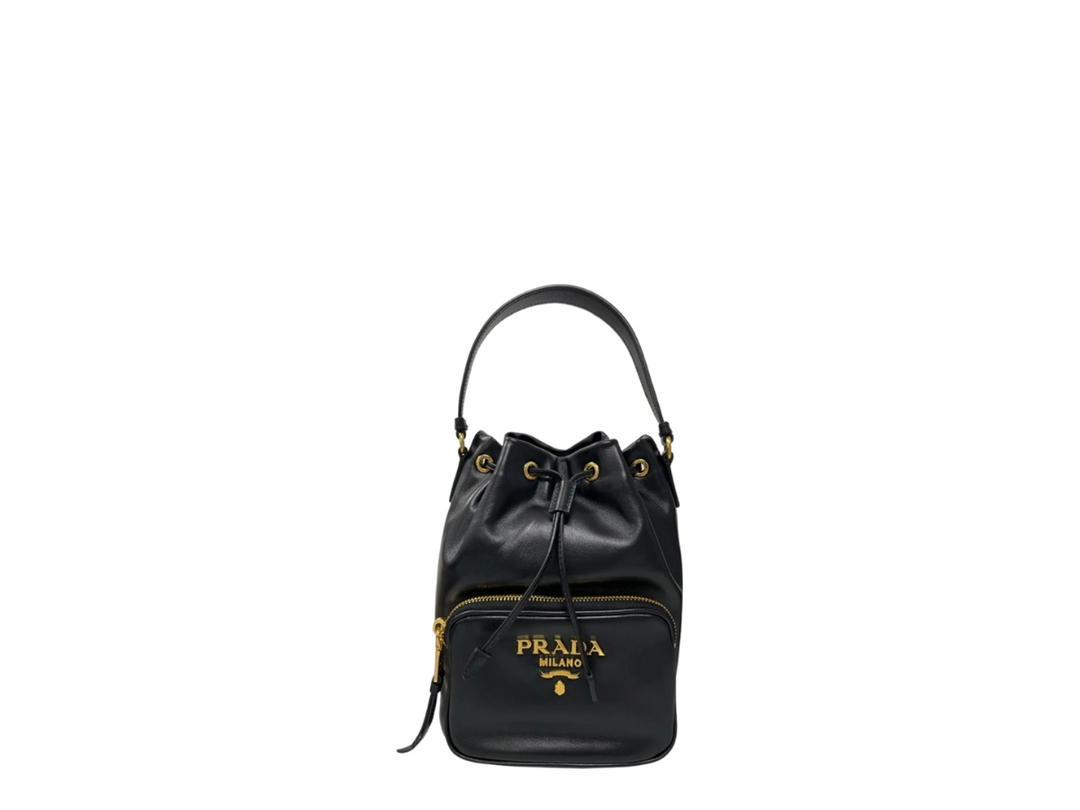 Prada Prada Duet Leather Bucket Bag Black