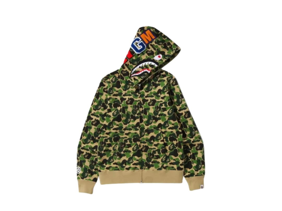 Bape Bape Ponr ABC Camo Shark Full Zip Hoodie Army Green