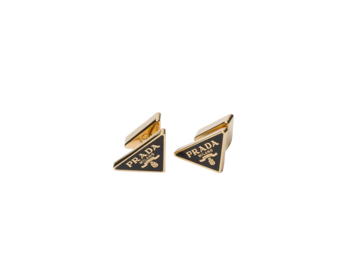 Prada Prada Enameled Metal Earrings Gold Black
