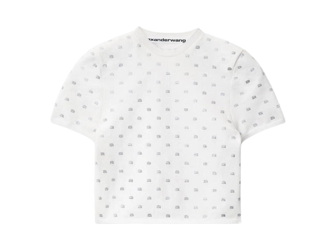 Alexander Wang Alexander Wang Nylon Crystal Logo Cropped T-Shirt White