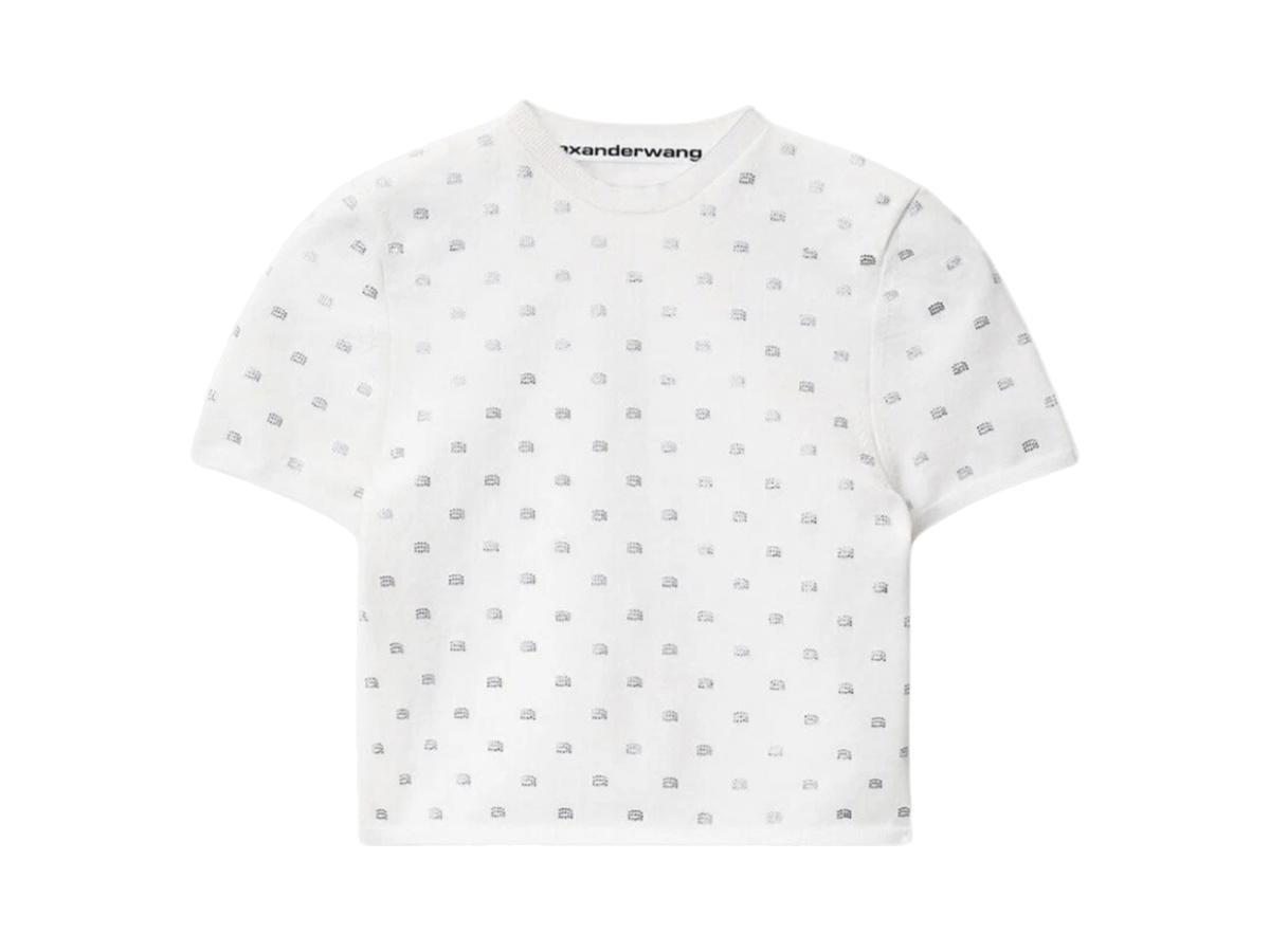 Alexander Wang Alexander Wang Nylon Crystal Logo Cropped T-Shirt White