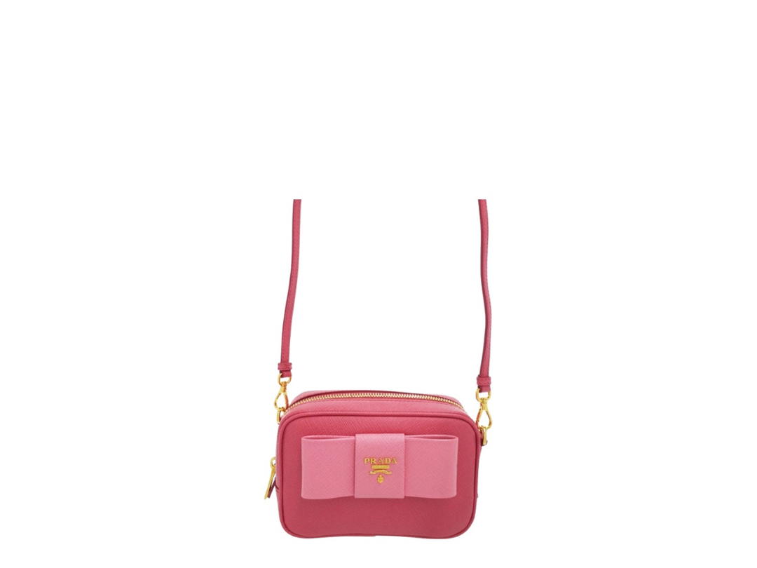 Prada Prada Fiocco Bow Saffiano Crossbody Bag Peony Pink