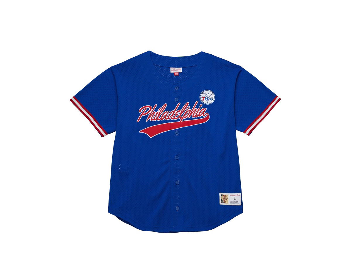 Mitchell & Ness Mitchell & Ness Philadelphia 76ers On The Clock Mesh Button Front Shirt