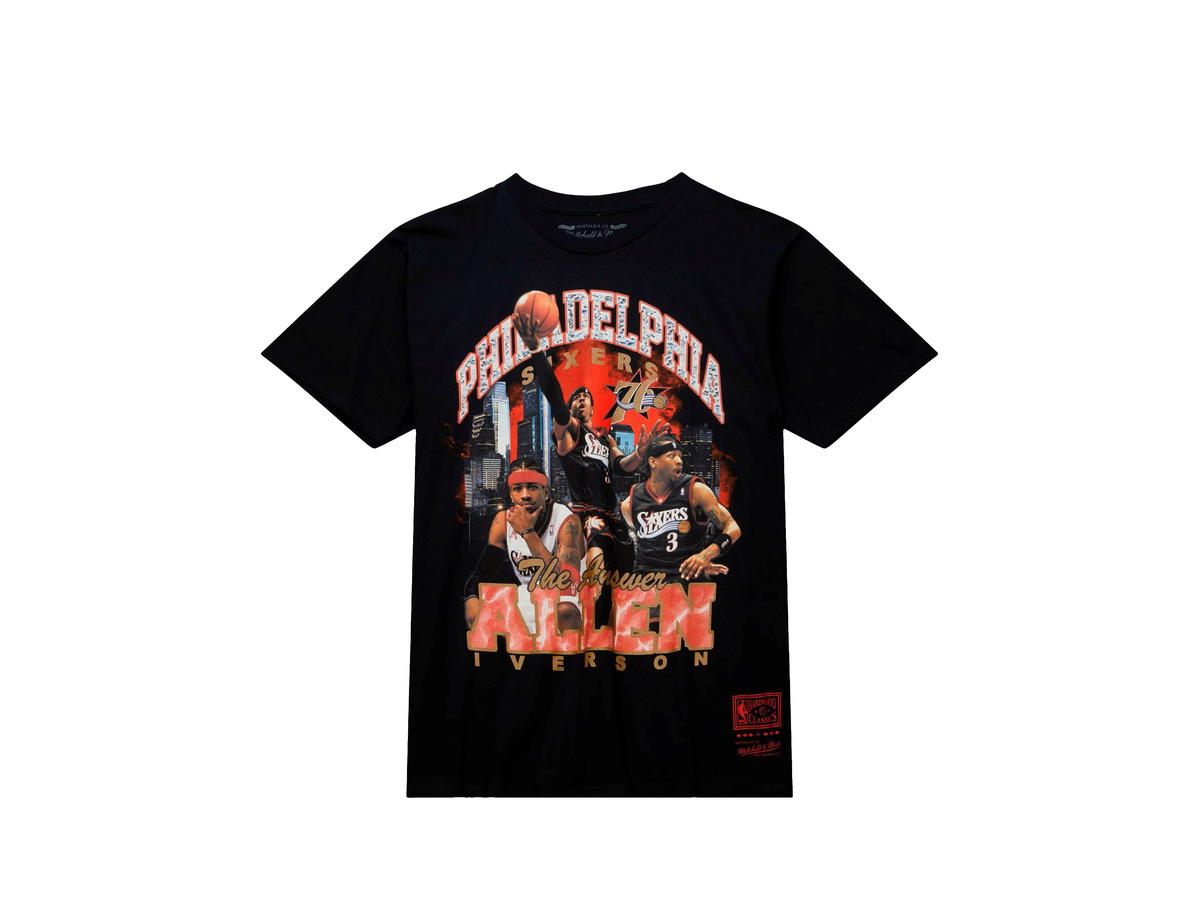 Mitchell & Ness Mitchell & Ness Philadelphia 76ers Allen Iverson Bling Hardwood Classics T-Shirt - Black - Mens