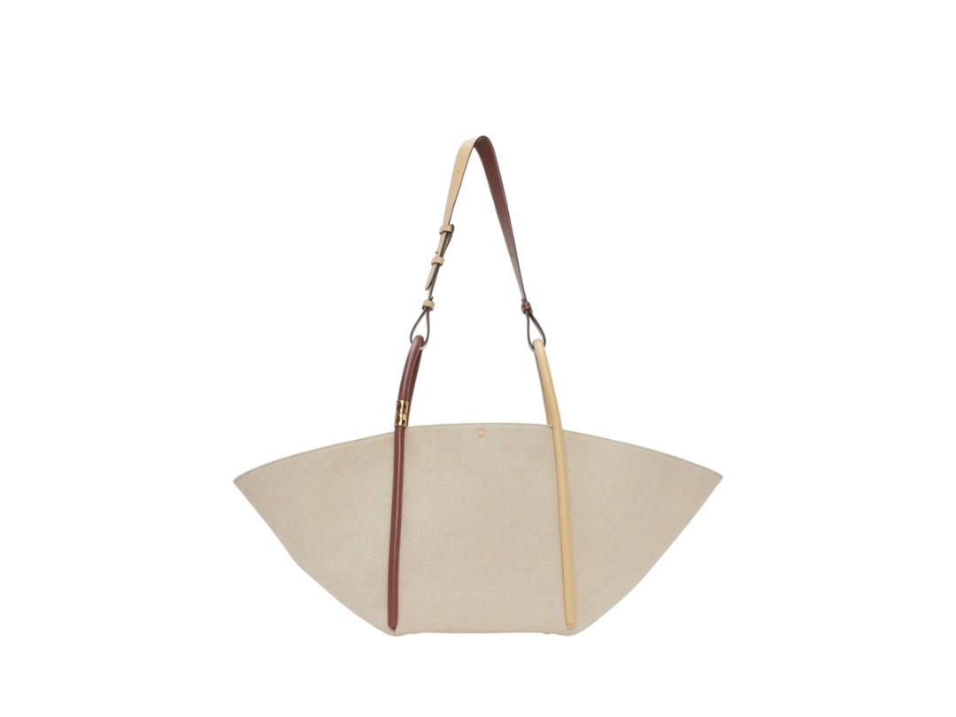 Boyy Boyy Beige & Burgundy Lotus 25 Lala Flat Canvas Tote
