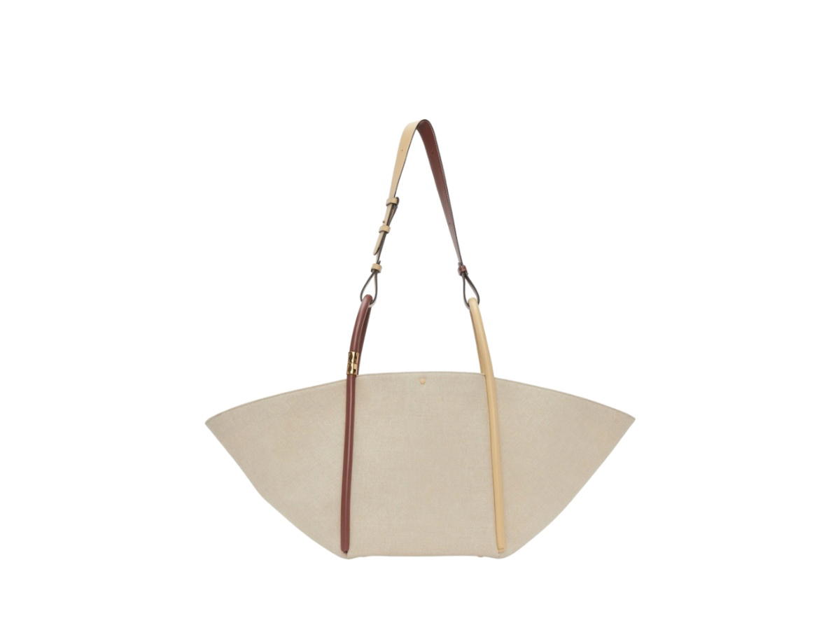 Boyy Boyy Beige & Burgundy Lotus 25 Lala Flat Canvas Tote