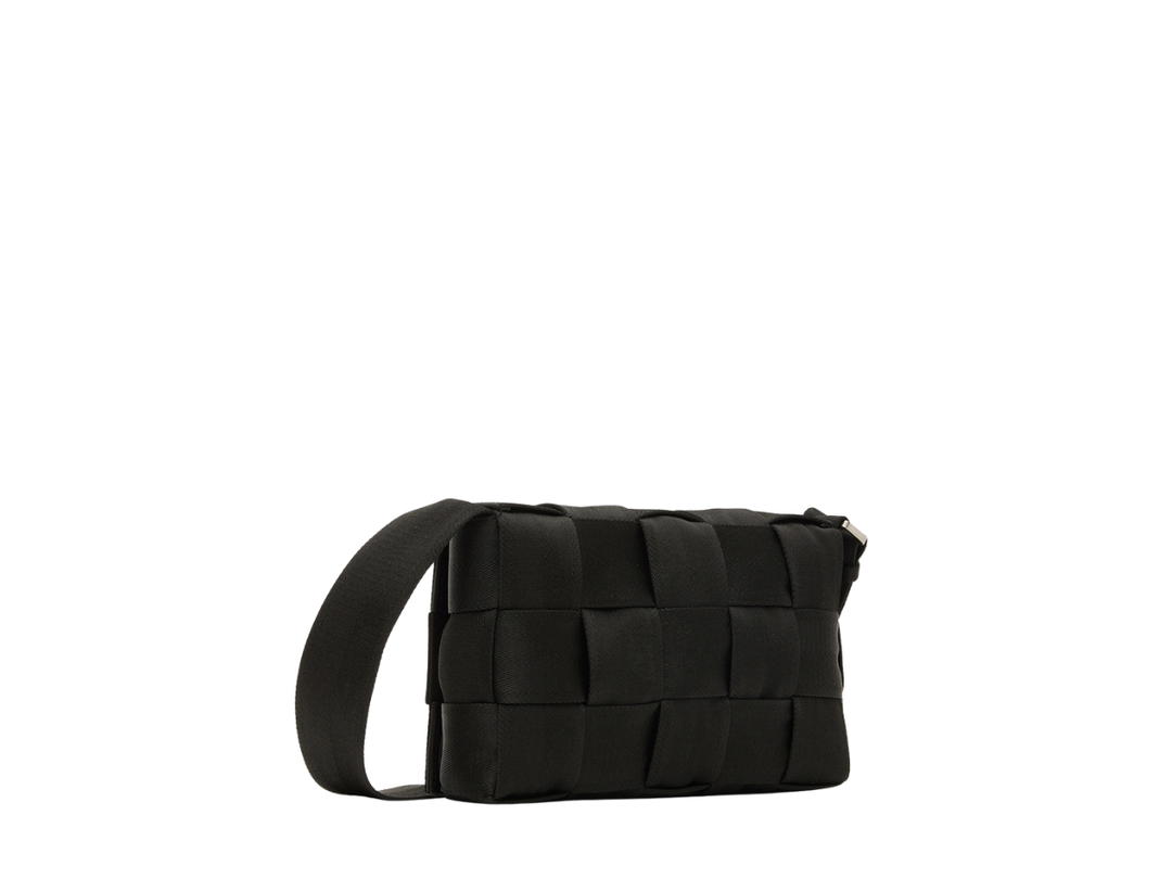 Bottega Veneta Bottega Veneta Black Intreccio Webbing Messenger Bag In Black Intreccio With Silver Hardware