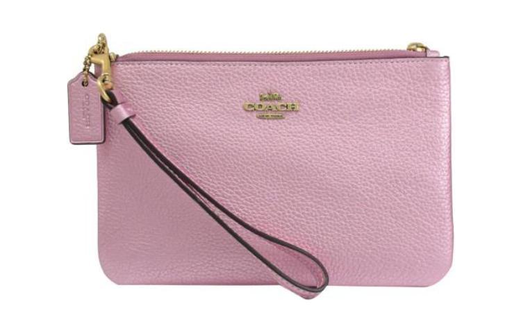 Coach Coach Wristlet Cow Leather Clutch Wrist Bag Small Size Women's Pink