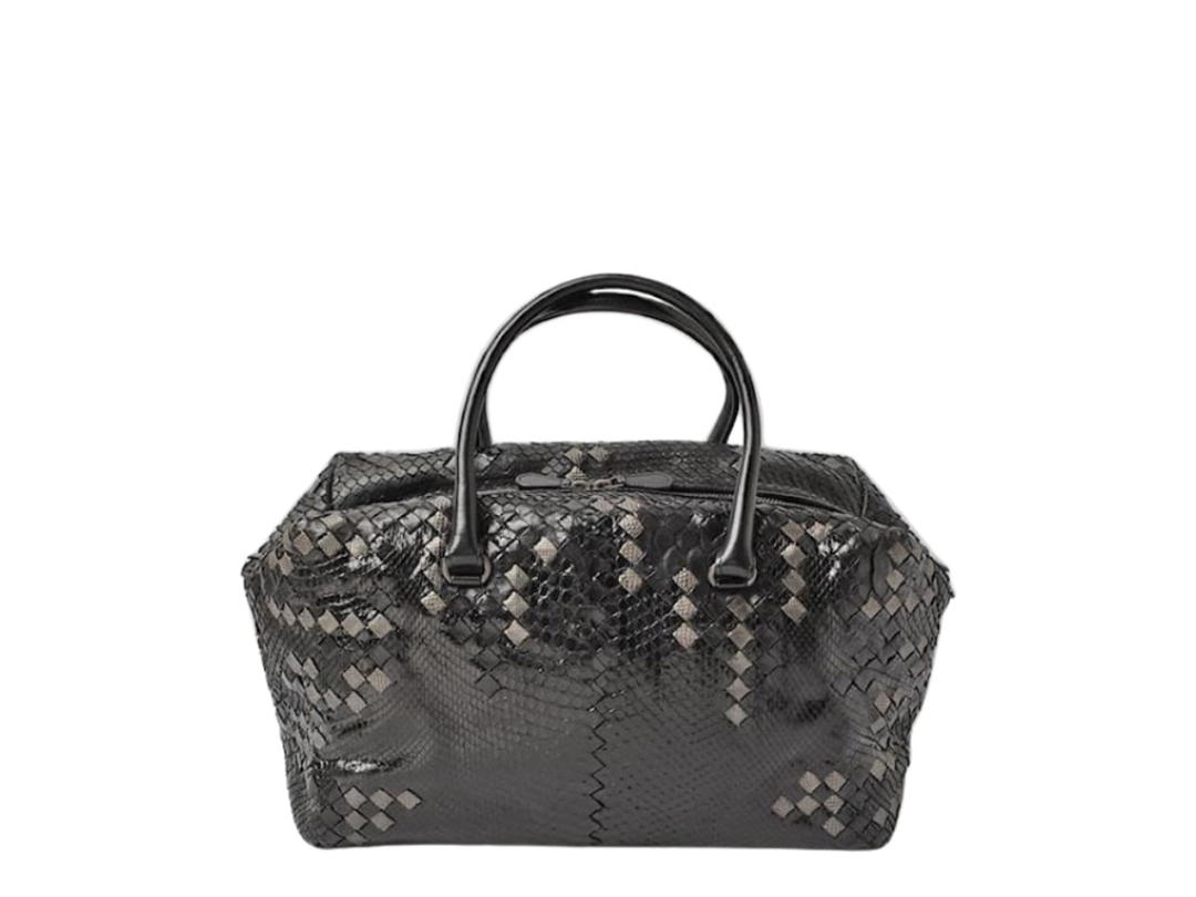 Bottega Veneta Bottega Veneta Python Intrecciato Boston Bag Black