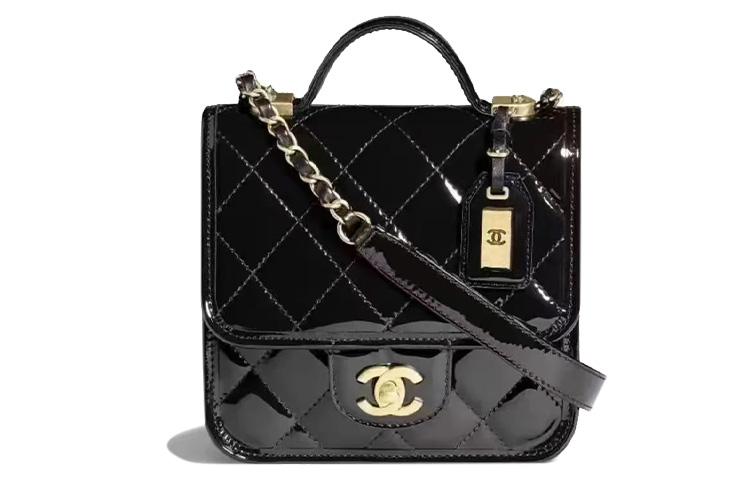 Chanel Chanel 22K Autumn And Winter Patent Leather Handbags Shoulder Bag Crossbody Bag Small Size Women's Black