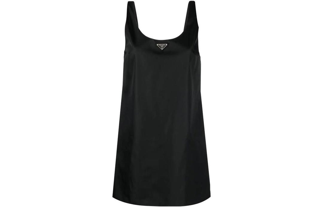 Prada Prada Re Nylon Logo Plaque Mini Dress Black