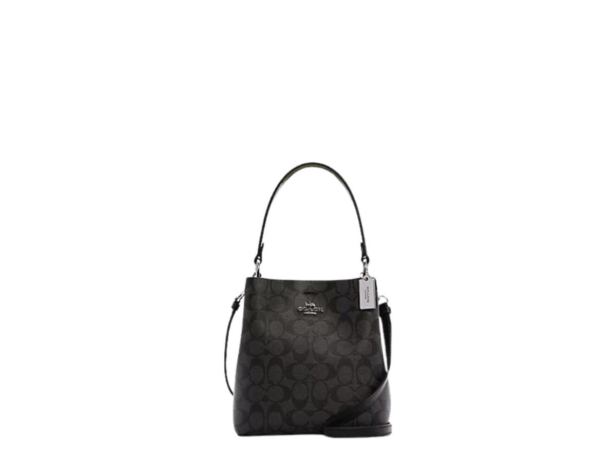 Coach Coach Small Town Bucket Bag In Signature Canvas Silver Graphite Wine Black